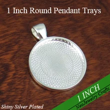 1 дюйм серебряный круглый подвесной лоток, ожерелье кулон настройки, 25 мм, драгоценный камень заготовки для подвесок, 25 мм кабошон установочный лоток