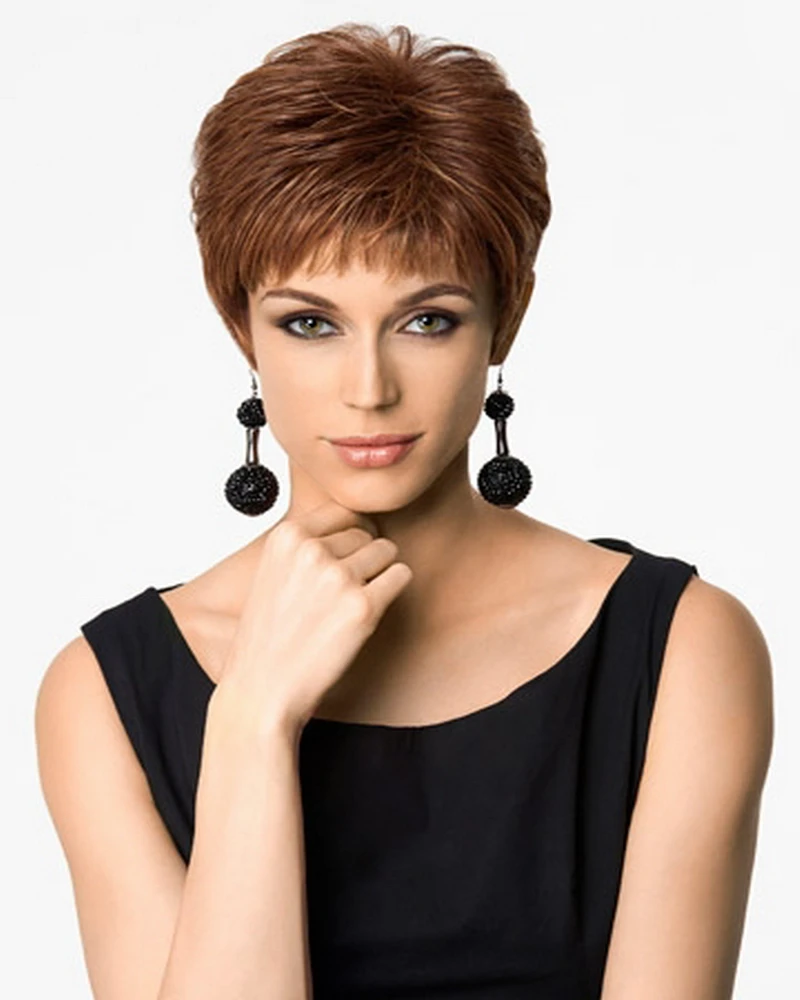 

8inch African American Short Wigs For Middle Age Women Heat Resistant Synthetic Puffy Fashion Brown Hairstyle Free Shipping