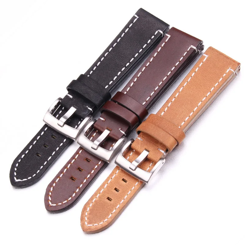 

Genuine Leather Watchbands 18mm 20mm 22mm 24mm Black Brown Women Men Cowhide Watch Band Strap Belt With Buckle