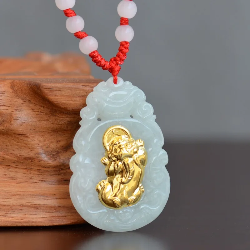 

natural hand carved Certificate Pixiu Jade Pendant Good Luck Jade Necklace With gift box