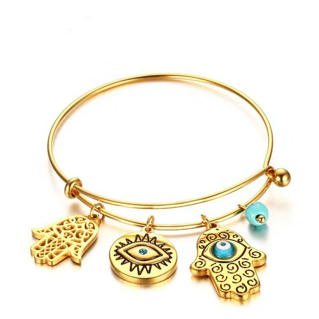 Stunning Yellow Gold Color Evil Eyes Cuff Bracelet Stainless Steel Stunning Yellow Gold Color Evil Eyes Cuff Bracelet Stainless Steel Metal With Blue And