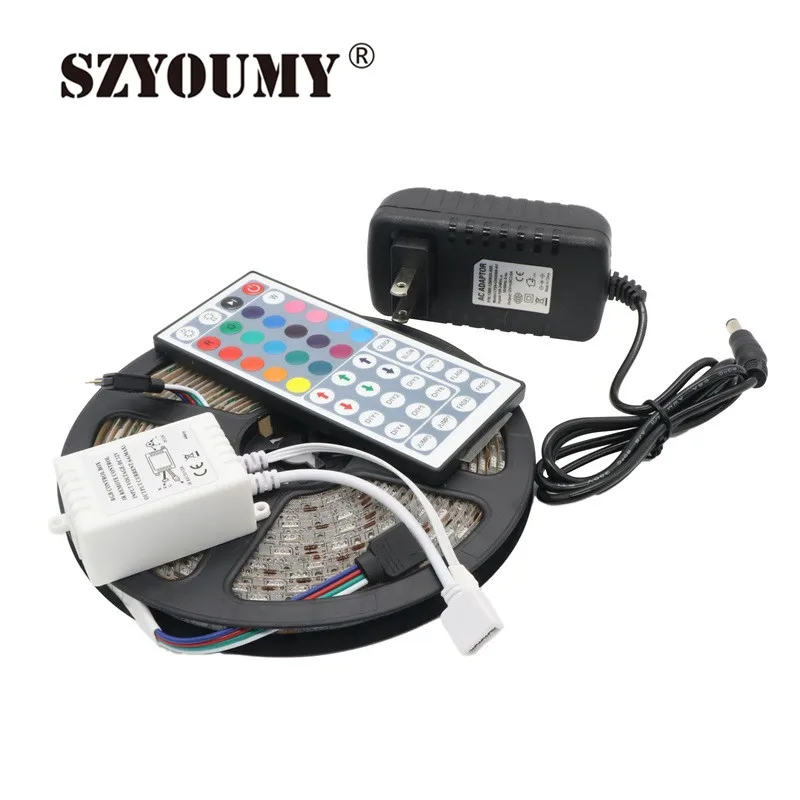 Szyoumy Ультра-яркий 5 м 5050 RGB Светодиодные ленты Водонепроницаемый 300 Светодиодные ленты света Гибкая лента Клейкие ленты 44 Ключ ИК-пульт