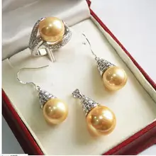 Часы торговля ААА 12-14 ММ ЮЖНОГО МОРЯ Подвеска из перламутровой жемчужины Цепочки и ожерелья серьги кольцо комплект ювелирных изделий Серебро Для женщин свадебные туфли