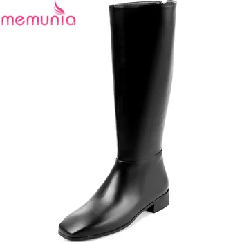 

MEMUNIA 2020 new arrive hot sale shoes woman autumn winter boots square toe knee high boots PU+genuine leather boots
