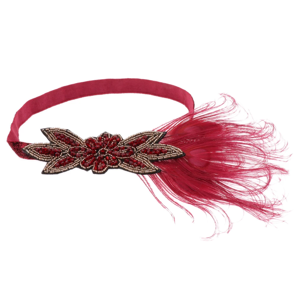 Wanita Retro Anggur Red Feather Flapper 