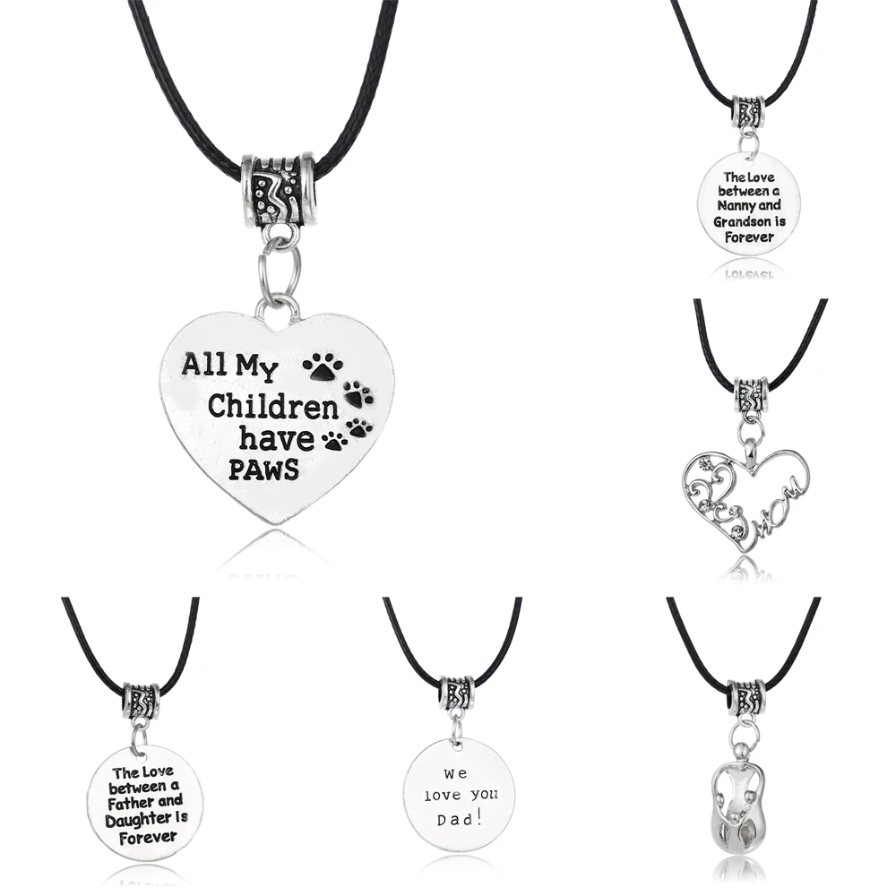 New Family Charm Fashion Pendant Necklace Heart Pet Dog Paw Jewelry Mom Daughter 