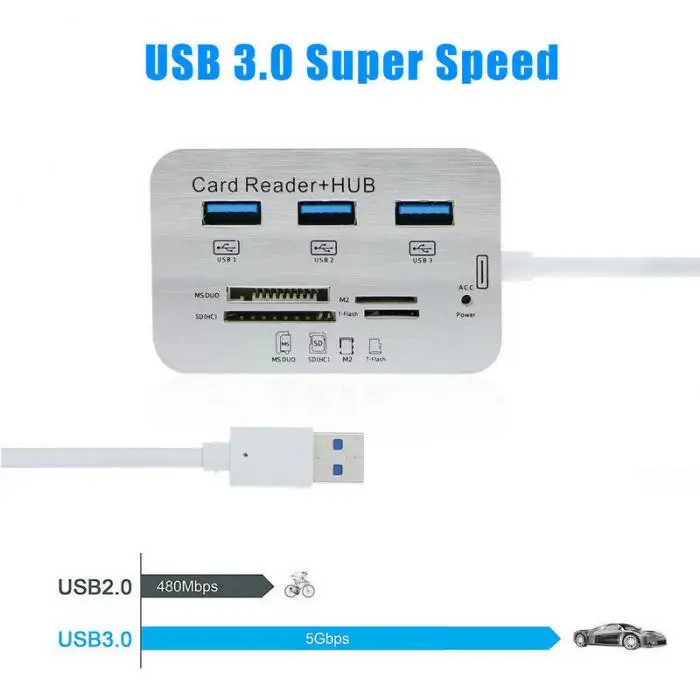 Алюминий 3 Порты и разъёмы USB 3,0 хаб с MS SD M2 TF Card Reader Портативный для ноутбука EM88