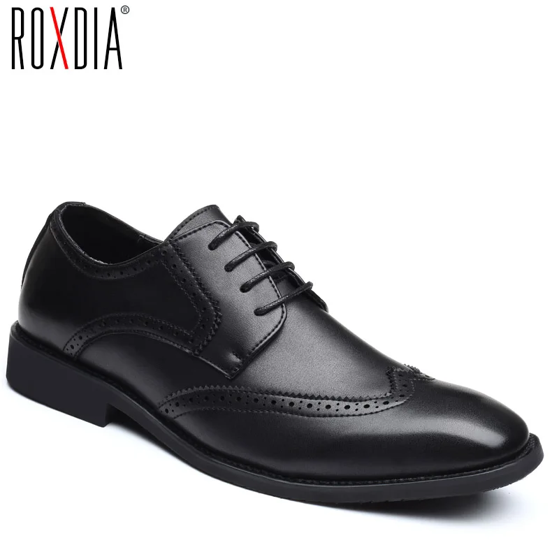 preço 39 48 ROXDIA plus size homens sapatos de couro de microfibra para o homem vestido de casamento sapatos oxford apartamentos dos homens formais sapato de negócios RXM093