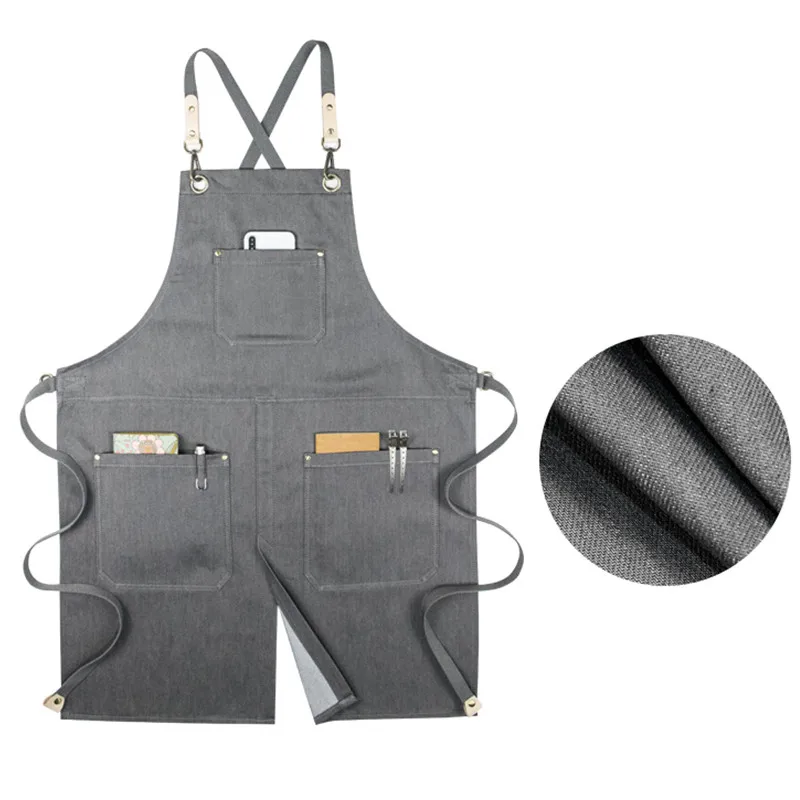 Split Leg Black Gray Denim Crossback Cotton Straps E24-7
