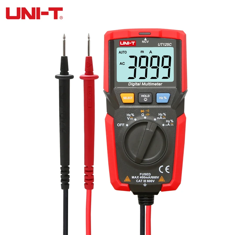 

UNI T UT125C Pocket Size Digital Multimeter AC DC Voltmeter Ammeter Ohmmeter Capacitance Temperature tester CE cETLus Approved
