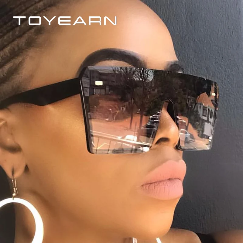 

TOYEARN 2019 New Fashion Oversize Rimless Square Sunglasses Women Vintage Flat Top Integrated Gradient Sun Glasses Men UV400