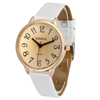 

YCYS-GENEVA Female Arabic numbers smooth Leather belt quartz Wrist Watch White