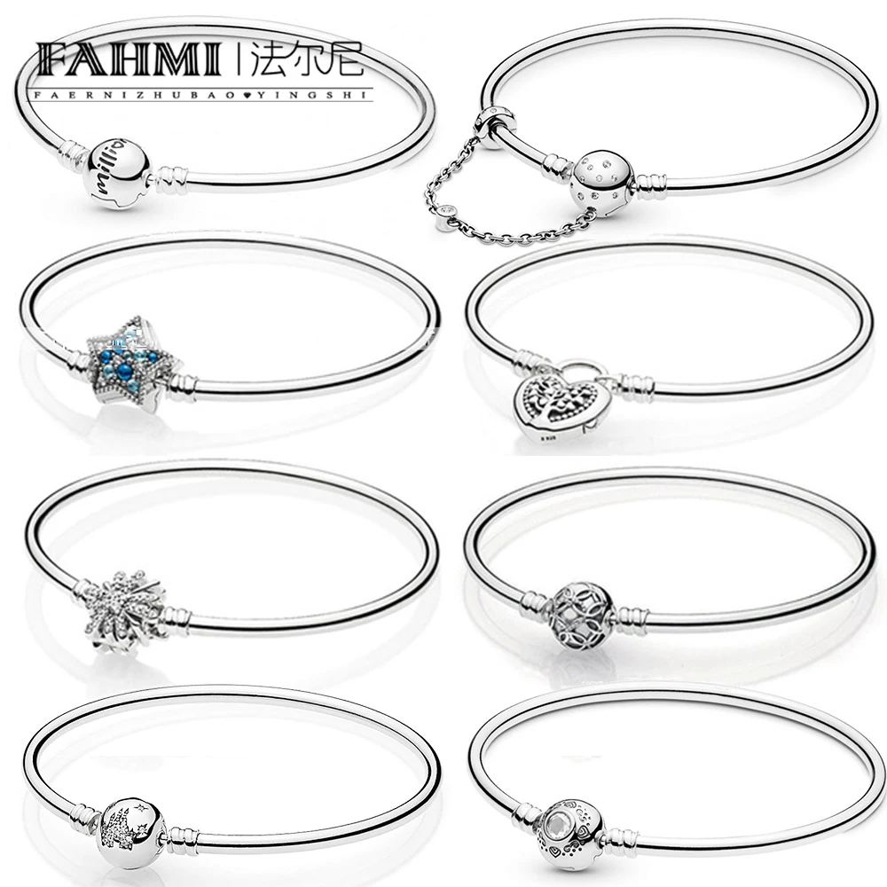 

FAHMI 100% 925 Sterling Silver MOMENTS BANGLE WITH TREE OF LOVE CLASP Shining Star Cuff Bracelet Dazzling Fireworks Bangle