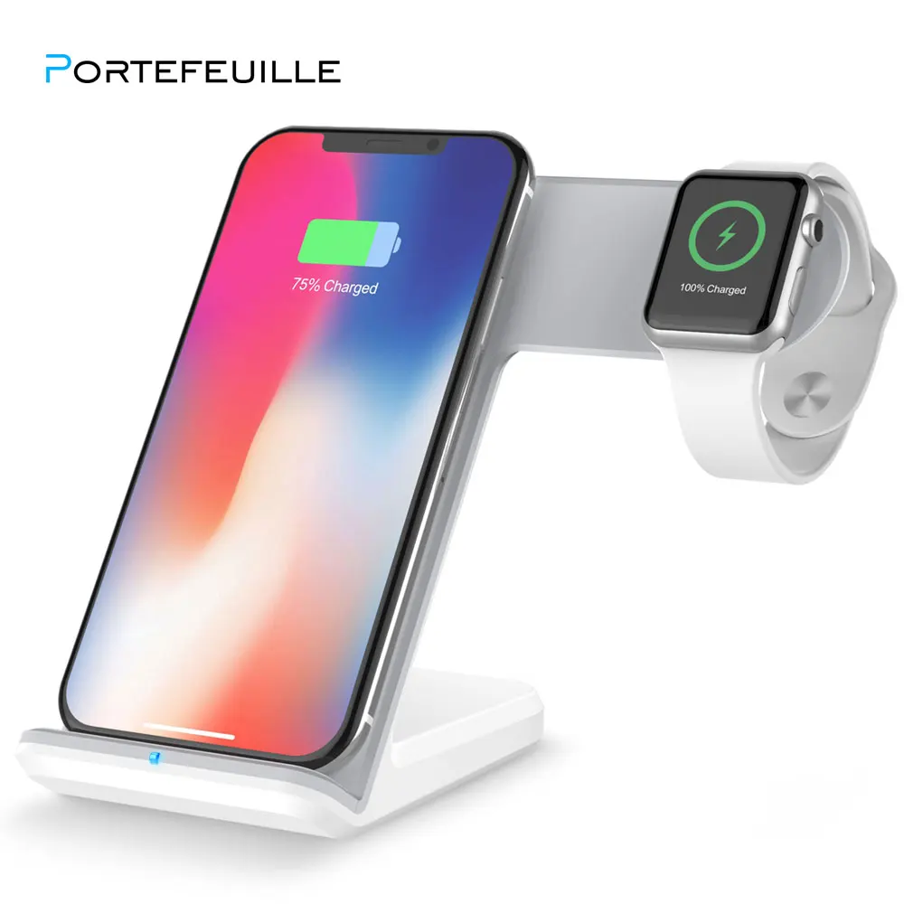 Беспроводная зарядная подставка Portefeuille для Apple Watch 4 3 2 док станция QI держатель iPhone