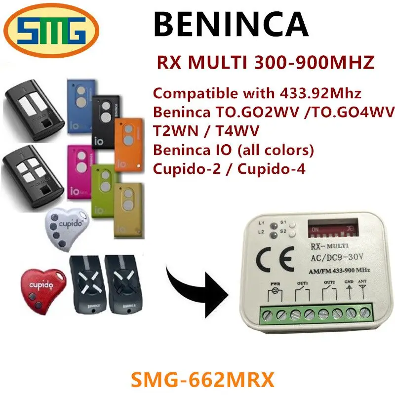 

10pcs MULTI 300-900MHZ Beninca receiveer TO GO 2WV 433MHZ Rolling code Remote control free shipping