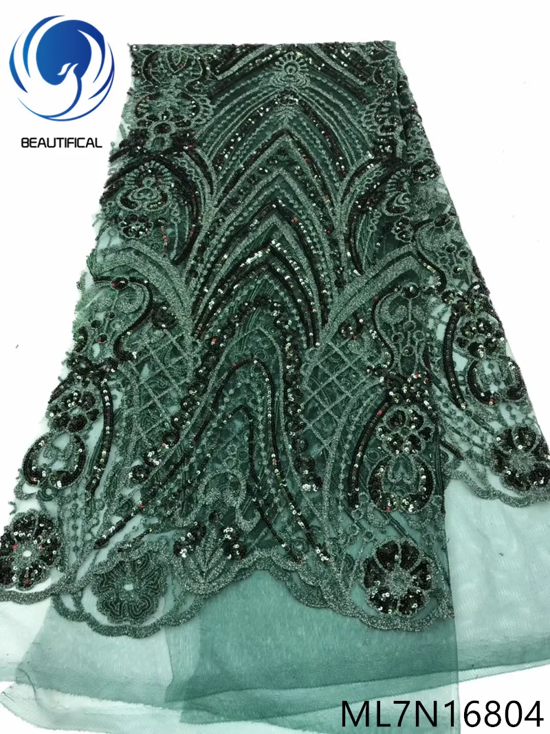 

Beautifical african lace fabrics Fashion sequins embroidery Net lace fabric for dress nigerian lace beaded fabric 5yards ML7N168