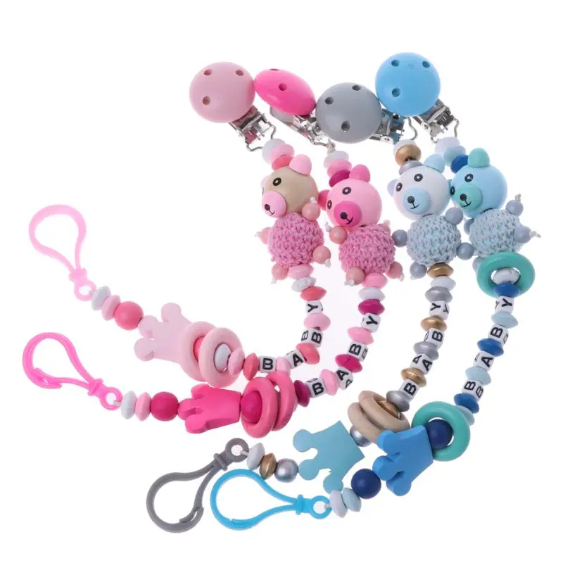 

Baby Pacifier Clip Chain Infant Boys Girls Cute Cartoon Bear Letters Toys Teether Pacifier Chain Holder Baby Nipple Feeding