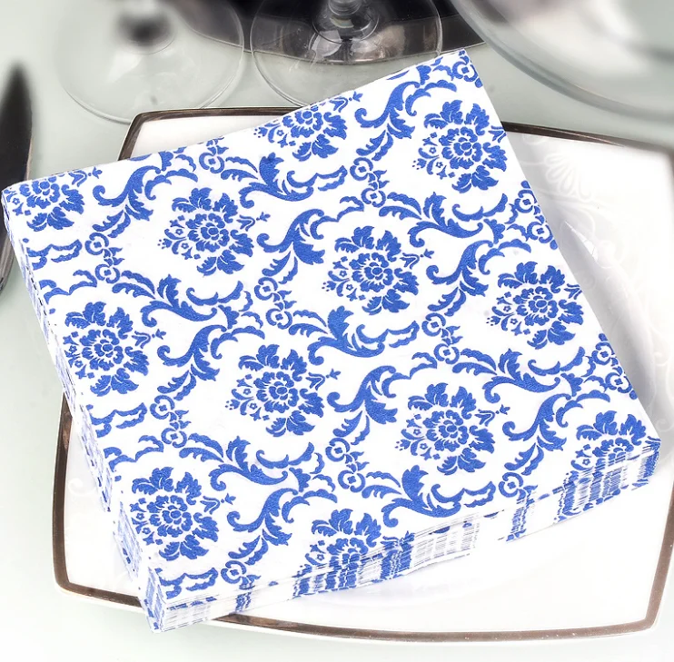 20 шт./компл. китайский стиль синий и белый бумага имитирующая фарфор салфетки кафе салфетки из ткани для вечеринок украшение в технике декупажа бумаги
