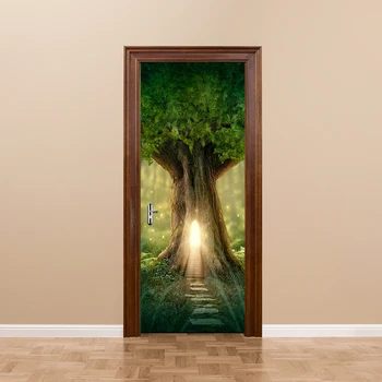 

Fantasy Tree House In The Forest Wooden Door Sticker Self-adhesive Door Paste Waterproof Door Stickers Mural Wallpaper Poster