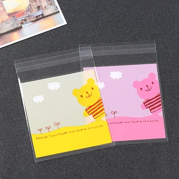 

500PCS Lovely Bear Cellophane Cookie Bags With Self Adhesive Biscuit Bags Plastic Christmas Decor Candy OPP Bags Packing 10x10