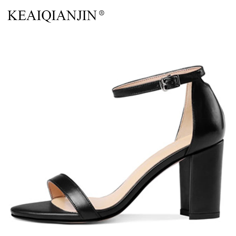 

KEAIQIANJIN Woman Genuine Leather Black Peep Toe Sandals Fashion Orange High Heels Shoes Sexy Summer Open Toe Beige Sandals 2018