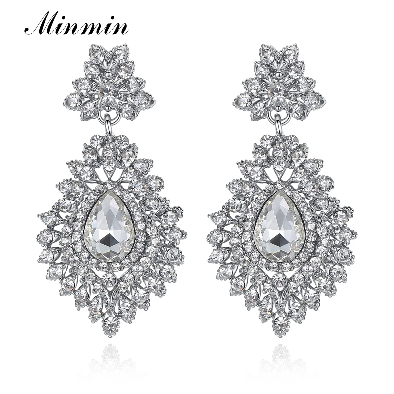

Minmin Statement Large Teardrop Crystal Long Drop Earrings for Women Vintage Dangle Earrings Fashion Korean Party Jewelry MEH916