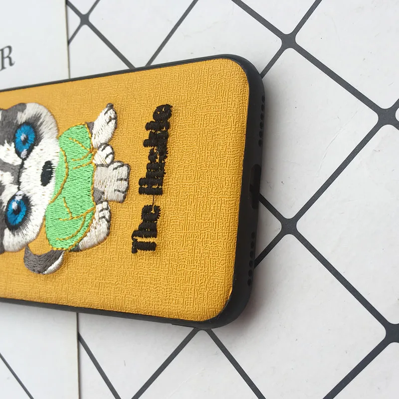 Cute Cartoon Phone Case For iphone X XS Max XR 3D Embroidery Teddy Husky Dogs Duck Pet Fabric Skin Cover For iPhone 6 S 7 8 Plus (12)