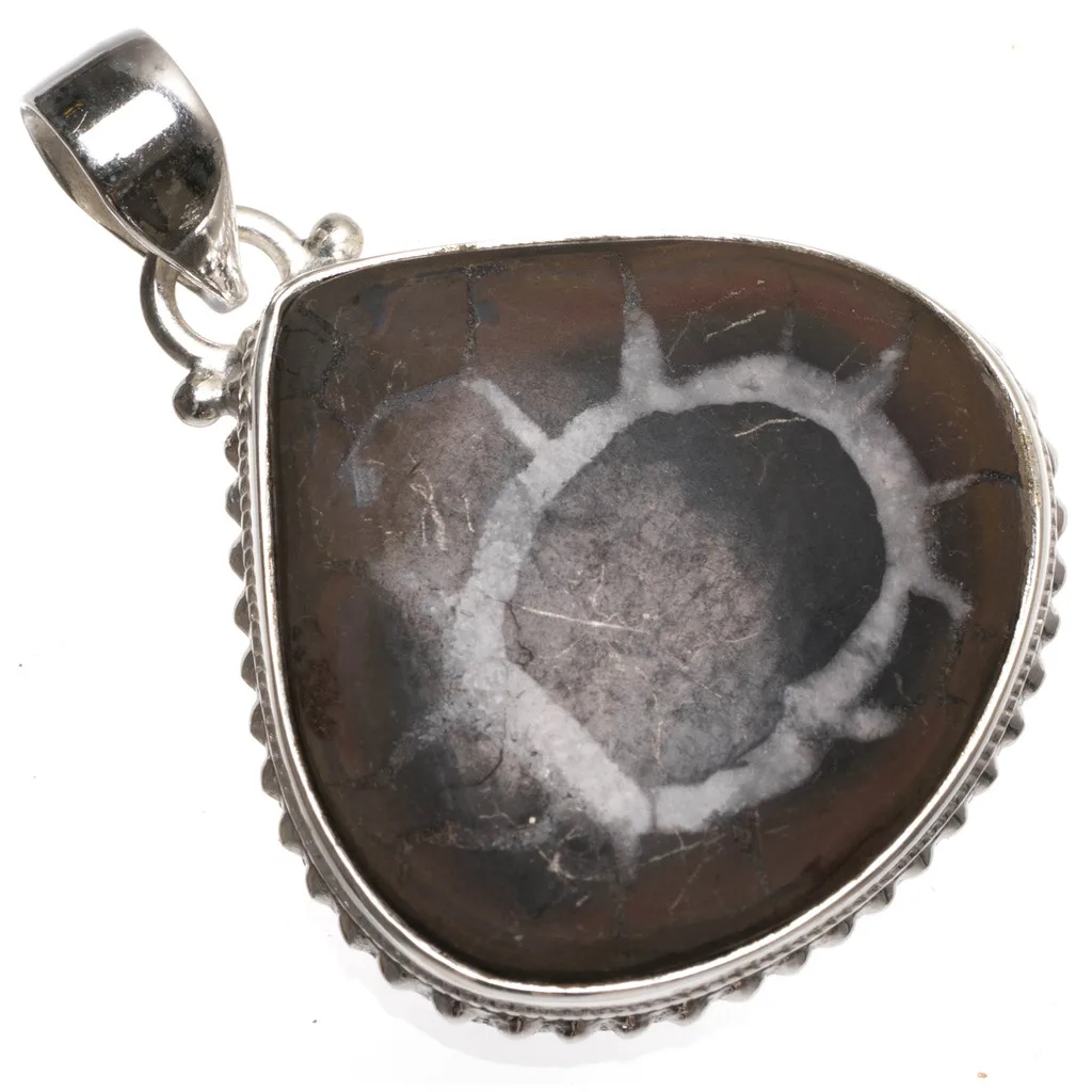 

Natural Septarian Geode Handmade Indian 925 Sterling Silver Pendant 1 1/2" T0072