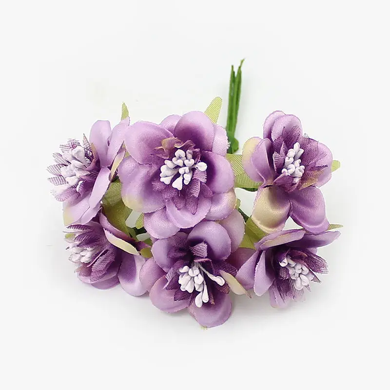 HUADODO 6 шт. 4 см искусственные цветы сливы с тычинки Мини Шелковый цветок для свадебного украшения скрапбукинга венок DIY Искусственные цветы - Цвет: Фиолетовый