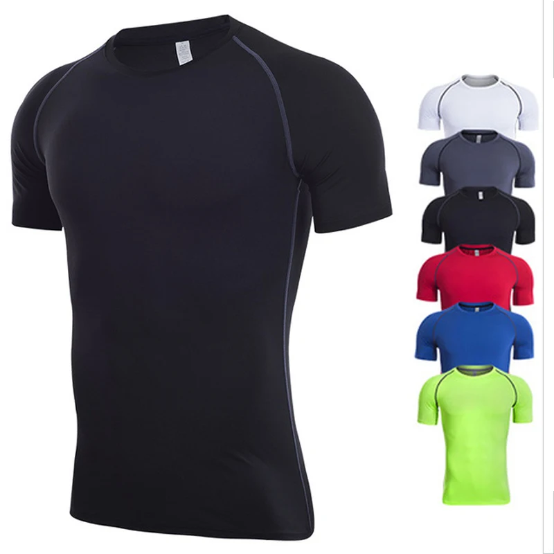 

Solid color Fitness T Shirt Men Short Sleeve Sports Tee Shirt Running Clothes Elasticity Compression Shirt Quick Drying Gym Tops