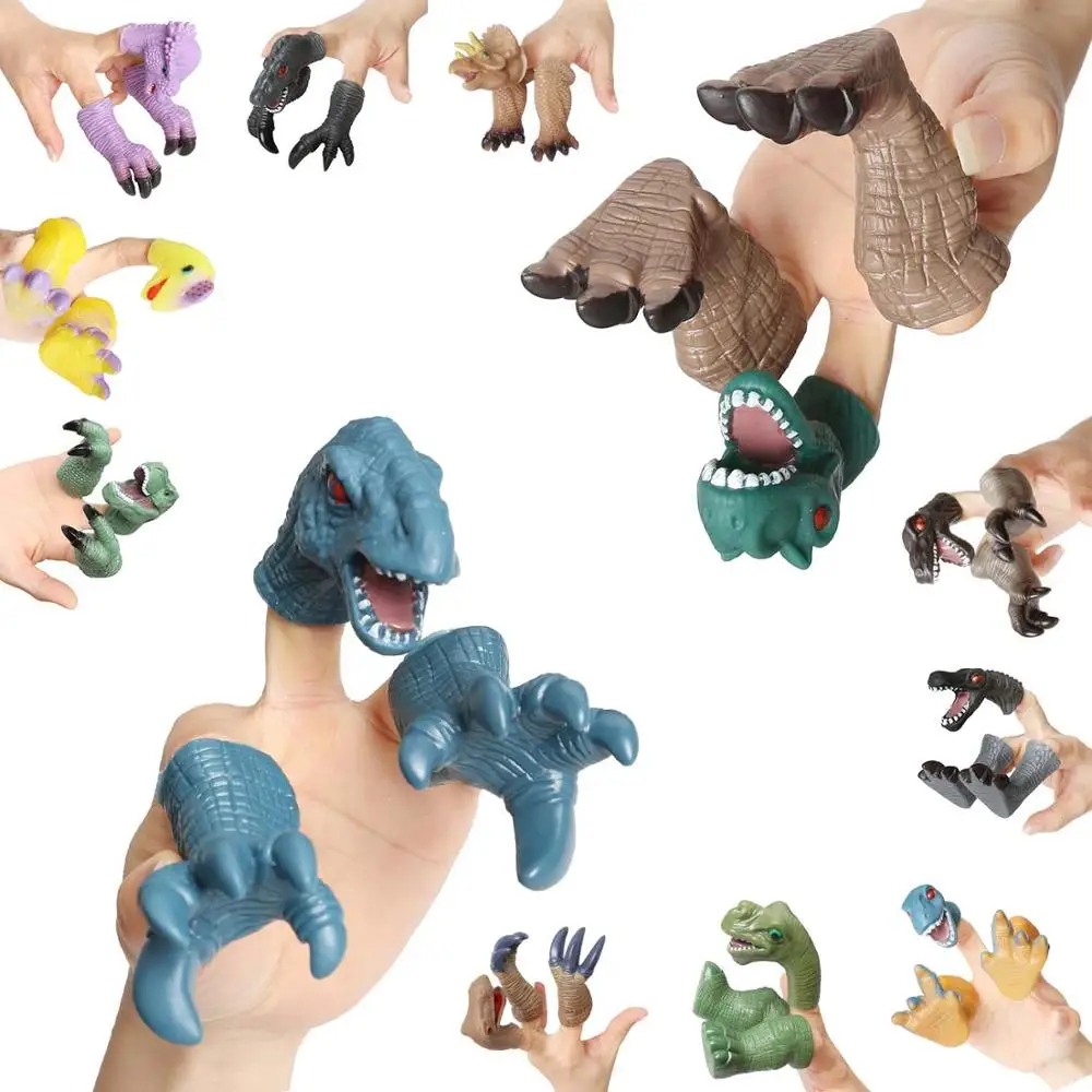 rainbow yuango 36PCS Realistic Dinosaur Finger Puppets Playset Soft Vinyl Rubber Dinosaur Head Finger Puppet with Feet Theaters Doll Model Toy for Kids 