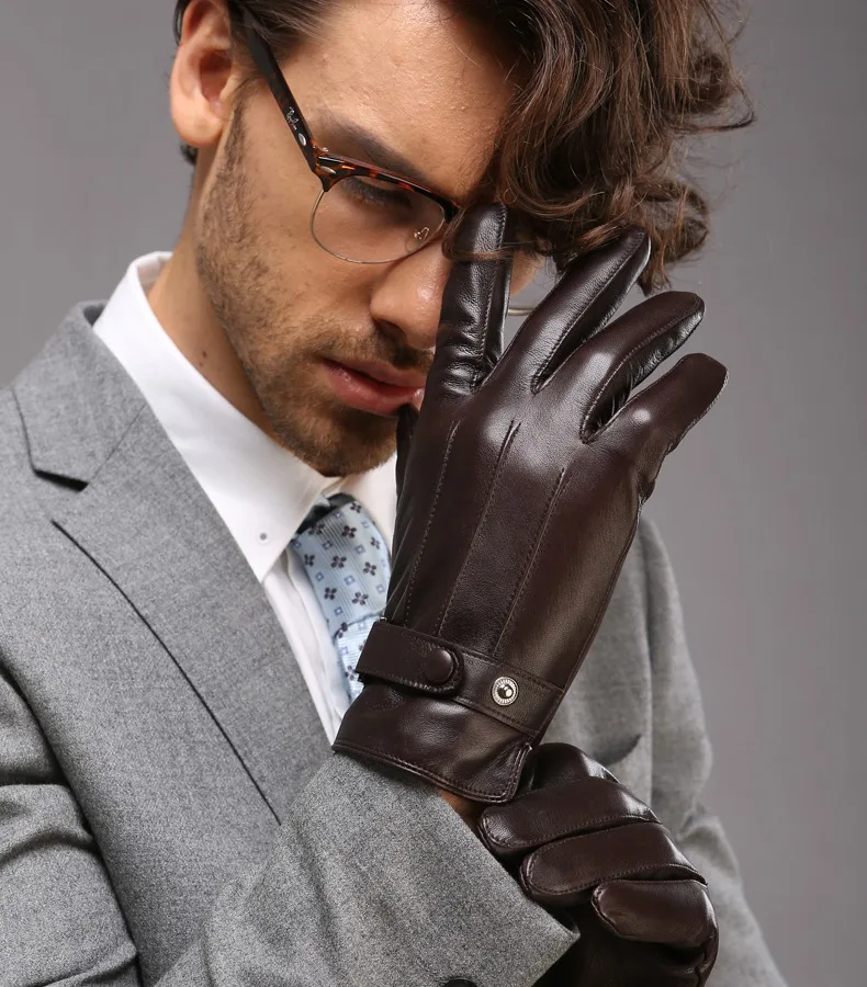 Новая натуральная кожаная Зимняя перчатка для мужчин короткие перчатки коричневый черный Мода 1 пара/лот XL L M S