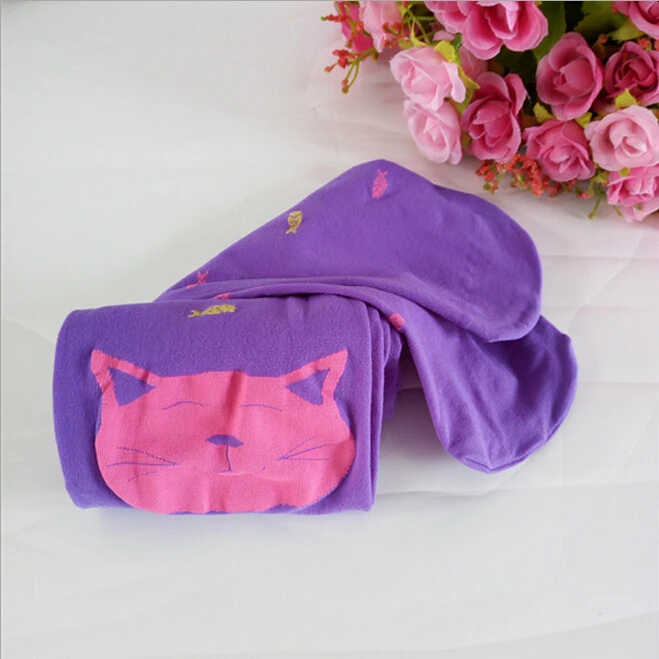Дизайн, 1 пара, высокое качество, милые бархатные колготки для девочек, кошка и рыба, колготки, весенние летние чулки, детские колготки - Цвет: Purple