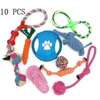 

10 pcs Pets Dogs Pet Supplies Pet Dog Puppy Cotton Chew Knot Toy Durable Braided Bone Rope Tranining Cotton Rope Funny Tool