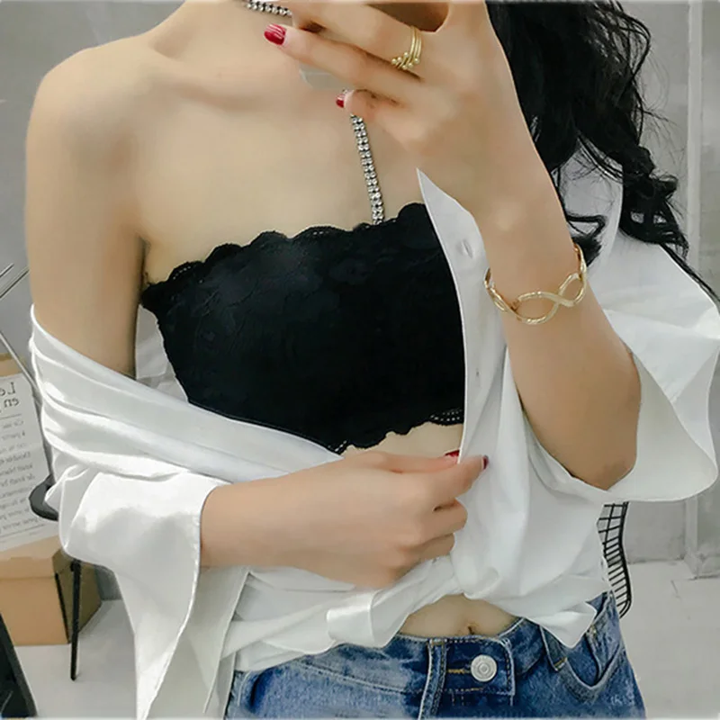 Sexy Summer Women Strapless Bra Lace Tube Top Bandeau Crop Tank Seamless Padded Underwear AIC88 women lingerie bra,women tank tops,women tube tops