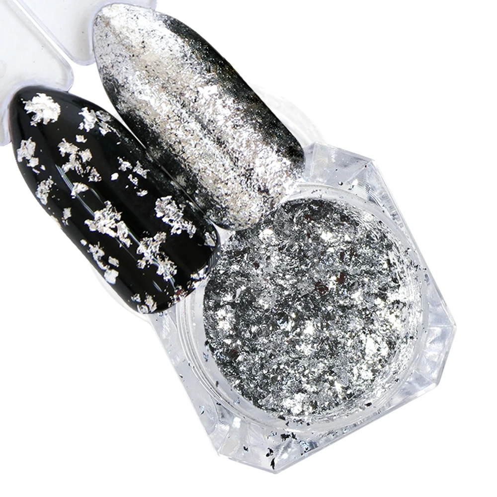1 Box Gold Silver Flakes Nail Glitter Aluminum Irregular Sequins Mirror Powder Paillette Foils Sticker Nail Art Decorations TRCB