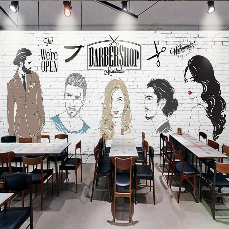 Custom Photo Wallpaper Brick Wall Retro Barber Shop Background