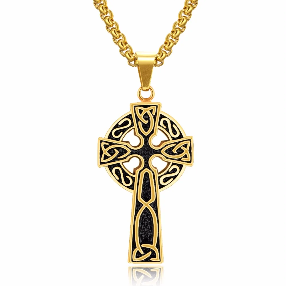 Hip Hop Celtic Cross Pendant Necklace For Men Gold Color ...