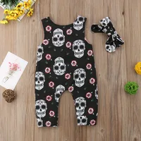 Citgeett Halloween Newborn Skull Floral Baby Boys Girls Romper Sleeveless Jumpsuit Headband Outfits Summer Holiday Clothes 5