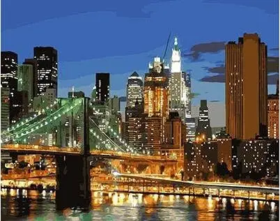 MaHuaf-W1507 brooklyn bridge Framed Acrylic Painting by Number kit digital canvas paintings for living room 40x50 | Дом и сад
