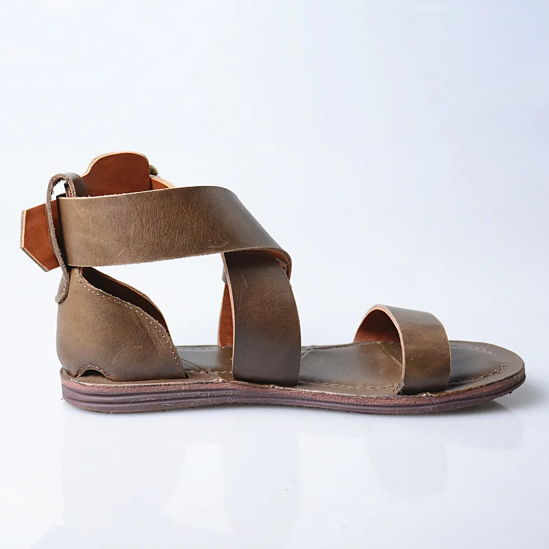 Marron Plates D'été Rétro Appartements Sandalias Chaussures De Sandales atrovirens En Femme Casual Cuir Véritable Mujer Femmes Rose Plage Jady gXqwTT