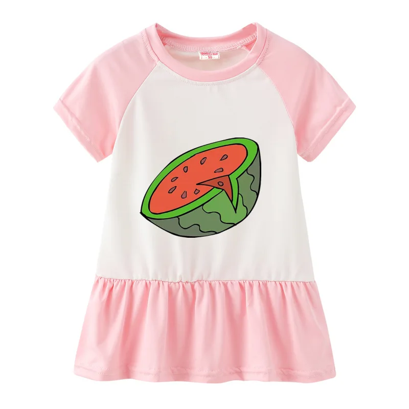 Summer Casual Printed Baby Princess Girls Short-Sleeved Dress Pink Patchwork Girls Clothes For 2-7 Years Old Summer Casual Printed Baby Princess Girls Short-Sleeved Dress Pink Patchwork Girls Clothes For 2-7 Years Old