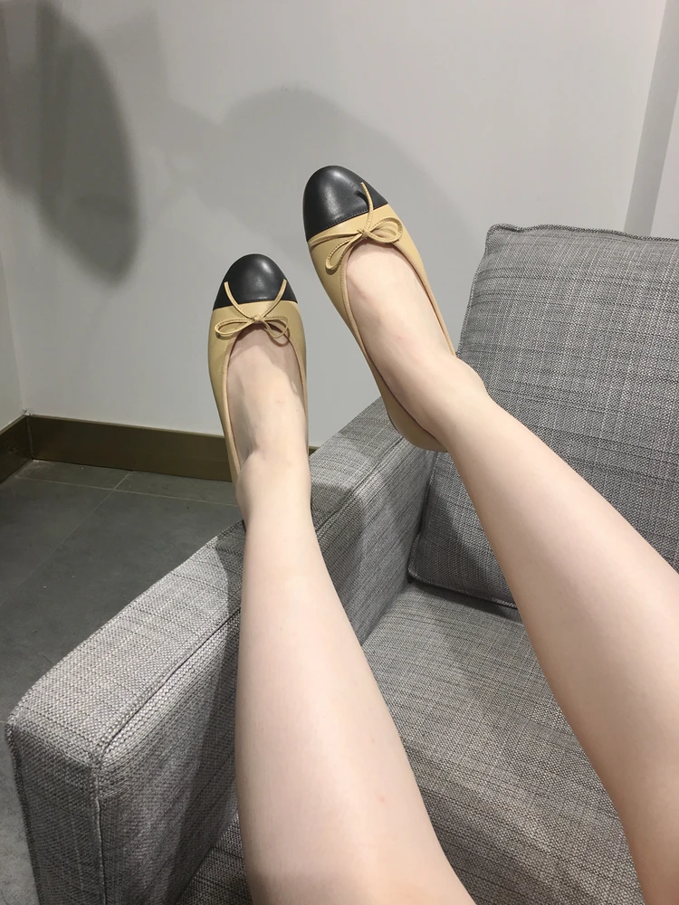 2019 new women flats shoes ballet flats Fashion slip on cut outs flat high quality Genuine Leather female shoes casual shoes big