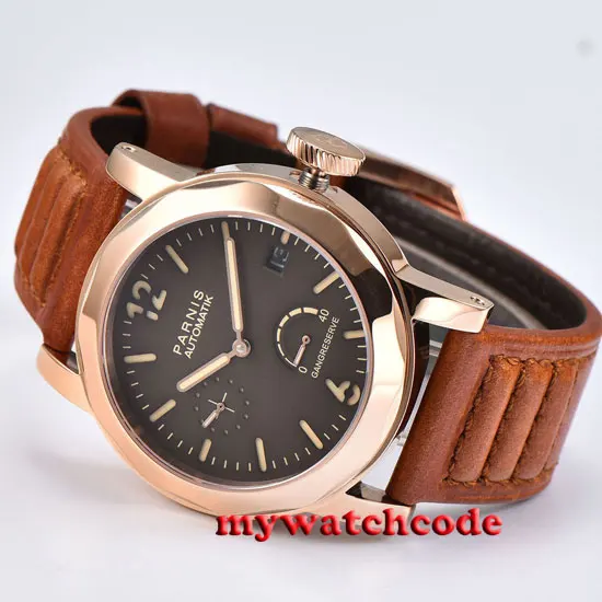  new arrive 44mm Parnis coffee dial leather strap Sapphire glass ST2530 Automatic Men's Watch P692