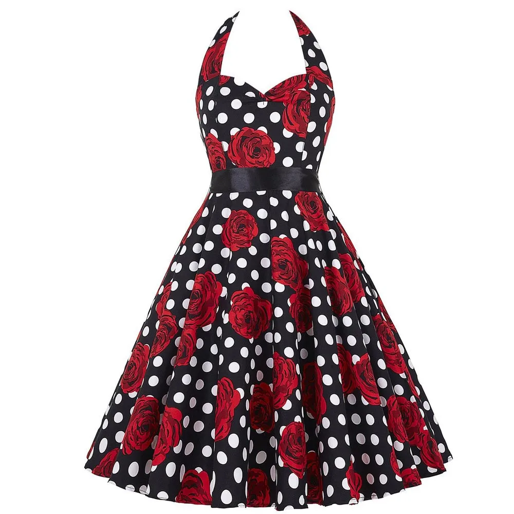 

Robe 2019 Summer Vintage Dresses 50s 60s Women Sleeveless Floral Printed Rockabilly Dress Style Pin up Vestidos