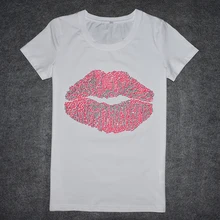 Лидер продаж, футболки для женщин, Хрустальная красная помада принт, топы, летние, с короткими рукавами, базовая женская футболка, Модный дизайн, топы, футболки