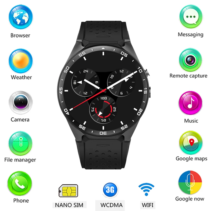 

KW88 Smart Watch Android 5.1 MTK6580 1.39 Screen inch Support 2.0MP camera Smartwatch BT3.0 SIM Card WiFi GPS Heart Rate Monitor
