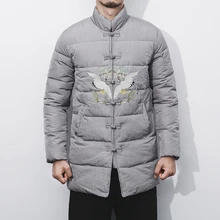 Men Winter Fashion Casual font b Parkas b font Jacket Chinese Style Stand Collar Embroidery Padded