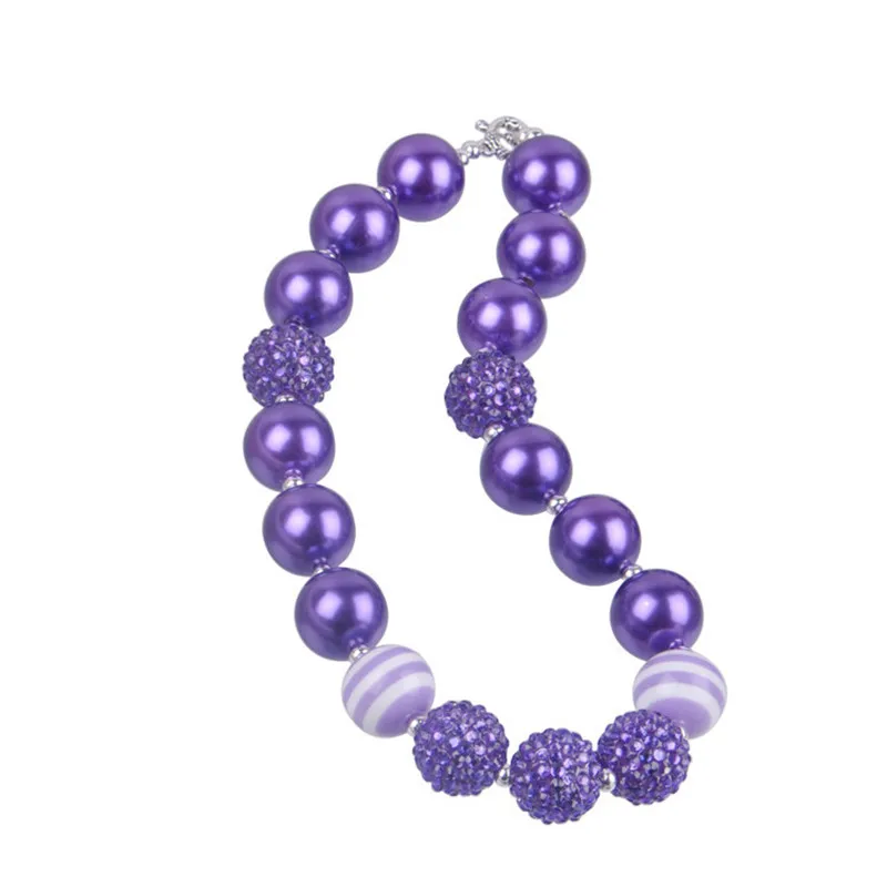 

Kids Bubblegum Chunky Pearl Necklace Handmade Round Necklace 2pcs/lot Purple Beads Necklace for Girls/Child Wholesale