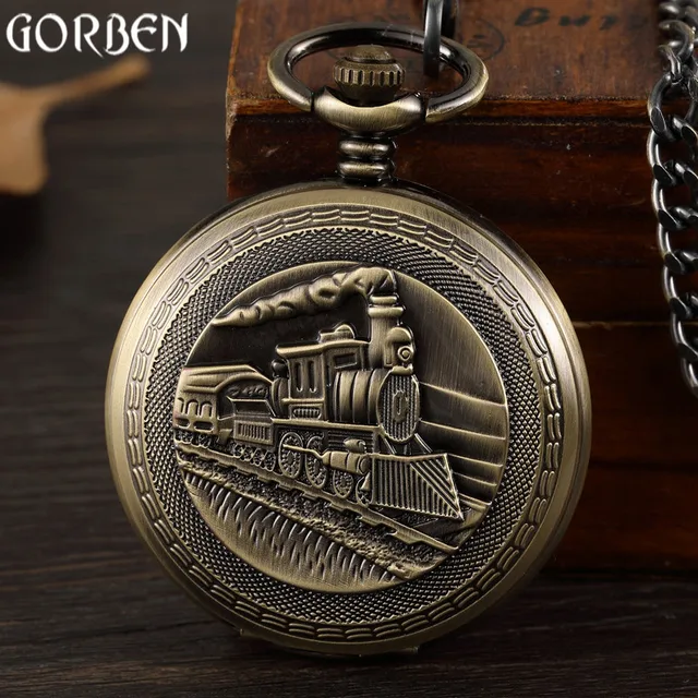 Retro Bronze Train Front Design Pocket Watch Carving Necklace Pendant Vintage Me Retro Bronze Train Front Design Pocket Watch Carving Necklace Pendant Vintage Me